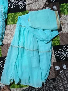 Sky Blue Embroidered Anarkali Kurti