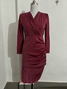 Burgundy Ruched Bodycon Dress