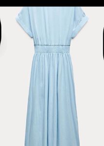 New One Zara Blue Short SleevesMidiShirt Dress