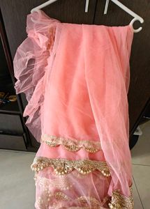 New Peach Net Saree