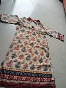 Leaf Print punjabi Kurta with cold shoulders