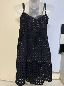 padded Black Eyelet Sundress with adjustable strip