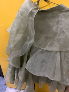 Mint Green Layered Skirt with Black Sequin Choli