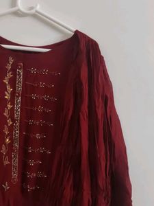 Maroon draped saree look gown