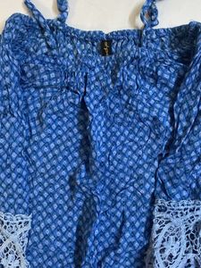 Blue Lace Cold Shoulder Top