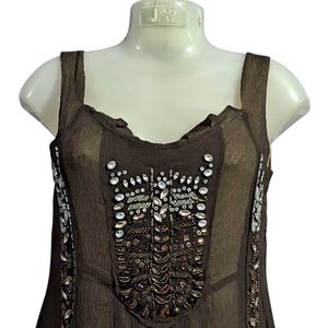Embellished Brown Sleeveless Top