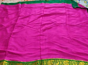 Pink &amp; Green Pure Crepe Silk Saree