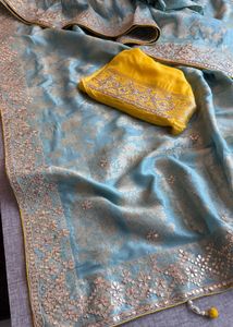 Brand New Munga Silk Saree- Sky Blue Colour