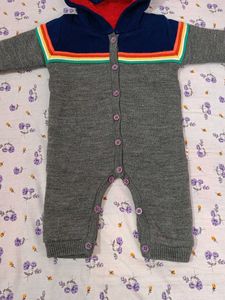 Unisex Grey Wollen Onesie With Hoodie