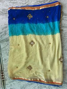 Embroidered Blue &amp; Yellow Saree