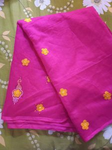 Rani Pink Embroidery saree synthetic handloom
