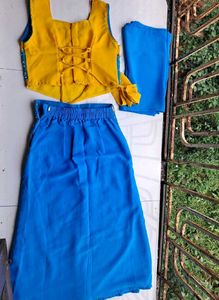 Yellow Blue Combination Lehnga choli (9 -10 years)