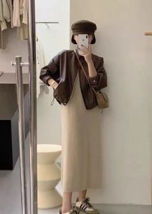 Brown Faux Leather Bomber Jacket