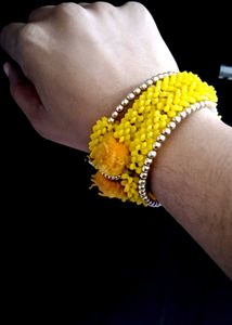 Yellow Bracelet with Golden Beads