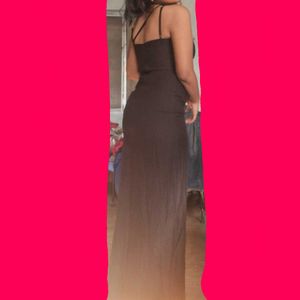 One Shoulder Black Maxi Dress/Gown With Slit/chain