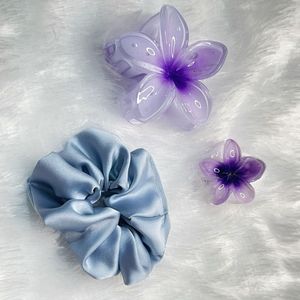 Purple Lavender Scrunchie + Flower Claw Combo