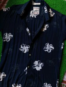 “Navy Blue Floral Printed Shirt | American Club|&#34;