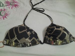 Embellished Halter Neck Sexy Brown Bra