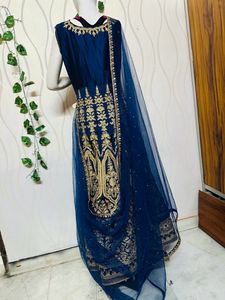 Blue &amp; Gold Embroidered Indian Dress