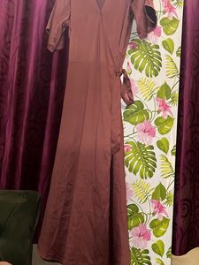 Peach Satin Wrap Dress