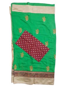 Green &amp; Maroon Sari with Blouse Piece
