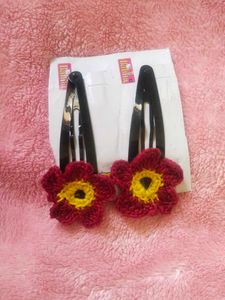 Woollen Crochet Flower Hair Clips