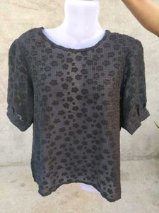 Black Floral Textured Blouse