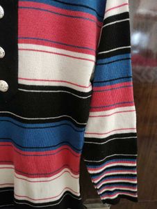 Striped Knit Full Sleeve Winter Kurta for Women