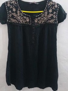 Embroidered Black Top