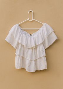 Elegant Off-Shoulder White Ruffle Top Display