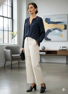 JEANSWEST Navy Blue Polka Dot button Blouse