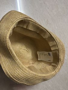 Straw Hat with Navy Stripe