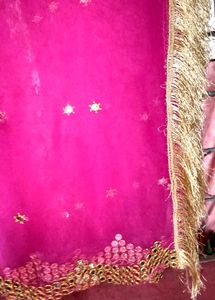Pink Mirror Work Dupatta &amp; Headpiece