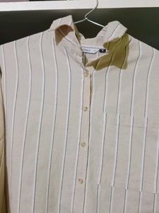 Striped Beige Button-Down Shirt