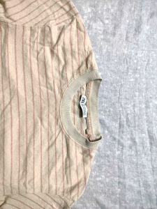 🤎 Soft Neutral Striped Crop Tee | Zara | Size M