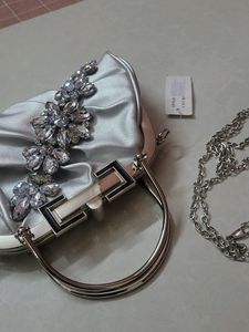 Beautiful Silver Clutch Cum Sling Bag
