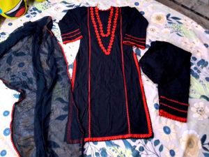 Pakistani Black & Red Kurta Set