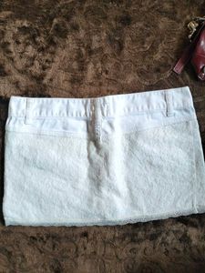 White Denim Lace Skirt