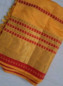 New Yellow Banarasi Saree with Red Border💫