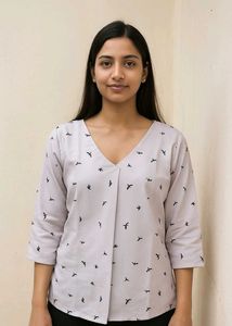 Printed V-Neck Top