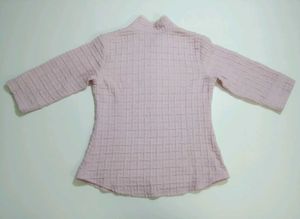 Pink Textured Open Front Jacket