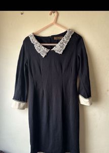 Chic Black Dress with Lace Collar