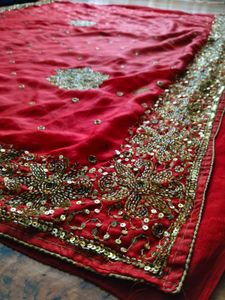 Red cutdana heavy work Saree