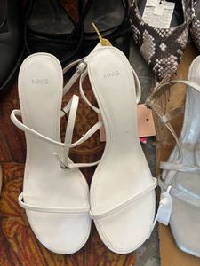 MANGO white Ankle Loop Slim Heels