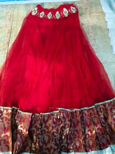 Zari Embroidery Deep Red Ethnic Skirt