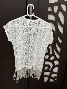 White Lace Fringe Shrug