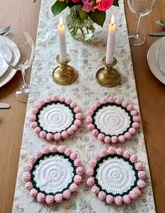 Handmade Tulip Crochet Coasters (Set of 4)