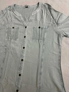 Denim Look Button-Down Top