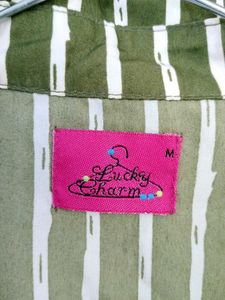 Striped Olive Green Cropped Blouse