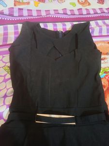 Womens Flared Black Dress / Midi / One Piece